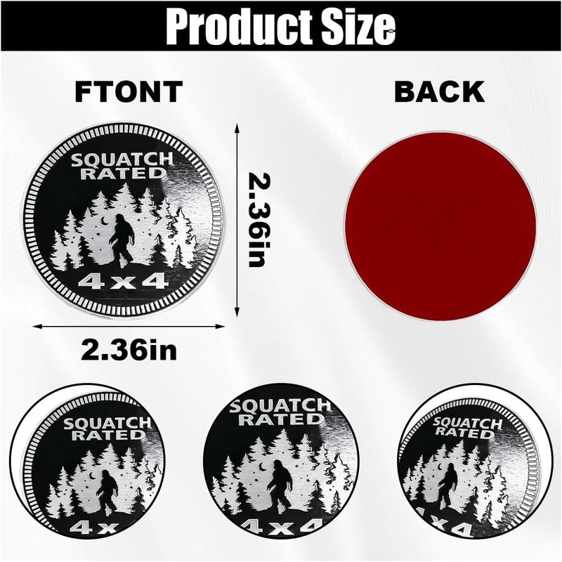 GLSOWEE Dogs Badge Rated Car Emblem, 4 x 4 3D Metal Car Badge Decals Stickers Round Emblem Decals, Auto Exterior Emblems Badge Compatible with Vehicles Trucks SUV RV (Squatch 2) - Image 2